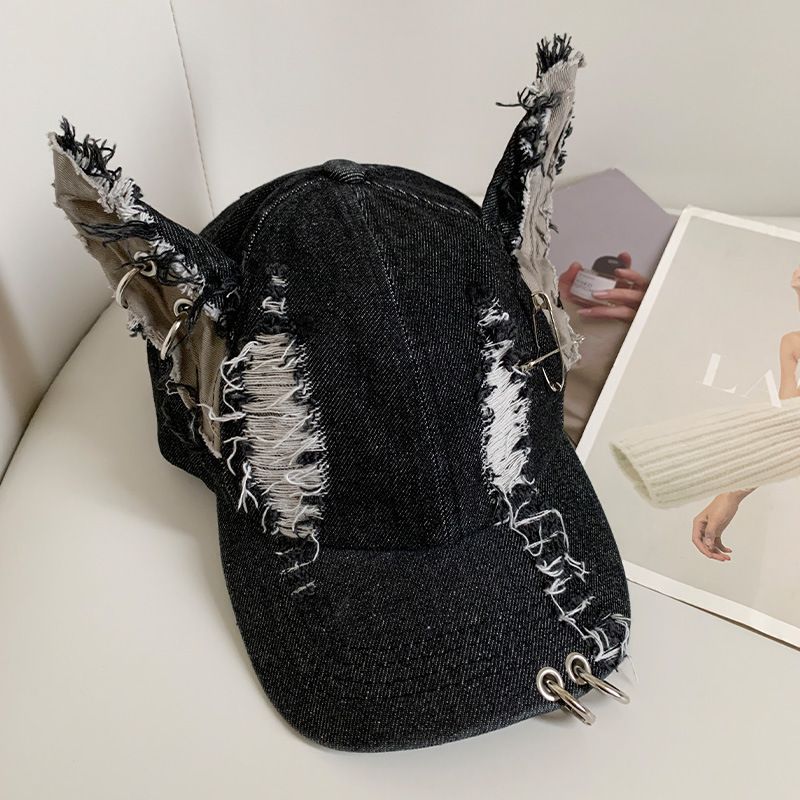 Y2K Scrap Style 3D Earrings Cowboy Ragged Baseball Cap, Women's Hip Hop Retro Duck Teak Cap Trend_voghion.com