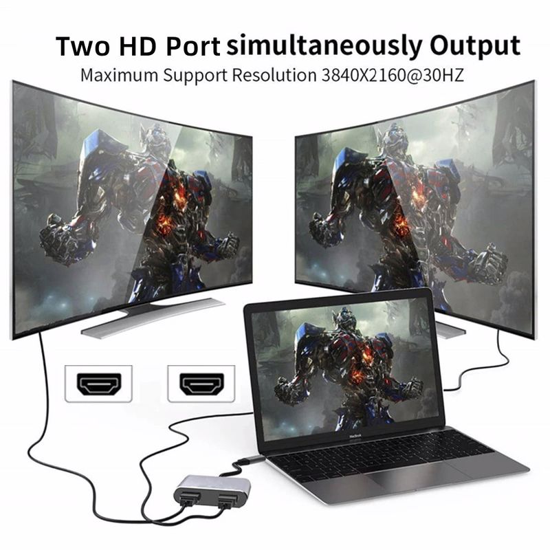 4k UHD Display C Thunderbolt3 Dual HD TV Extend 2 Monitors USB 3.0 Hub Type-C Dock PD Fast Charging For MacBook Pro Air_voghion.com