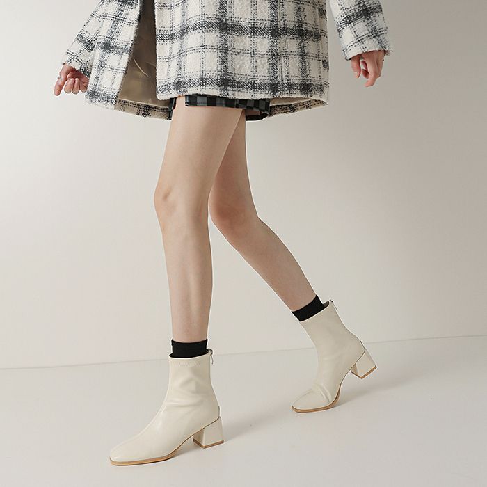 Comfortable Korean Oni Soft Minimalist Chunky Heel Booties_voghion.com