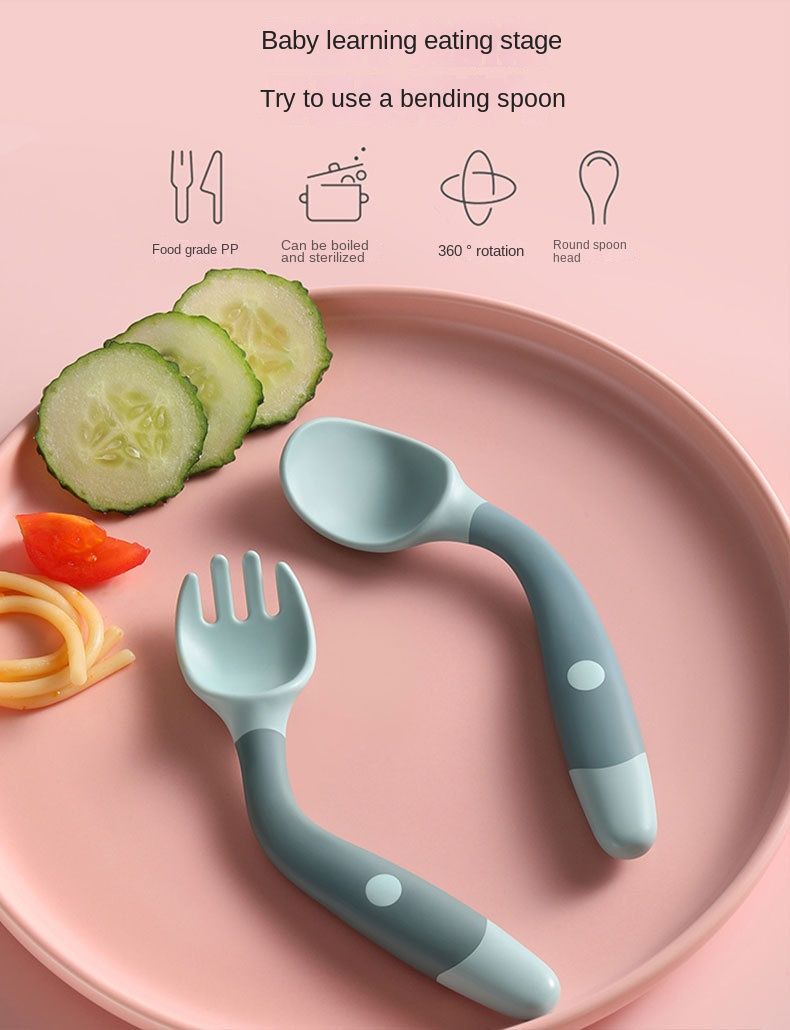 Bebê Crianças Colher Garfo Conjunto Macio Dobrável Silicone Colher Garfo Kit Talheres Treinamento Criança Alimentação Talheres Utensílio_voghion.com