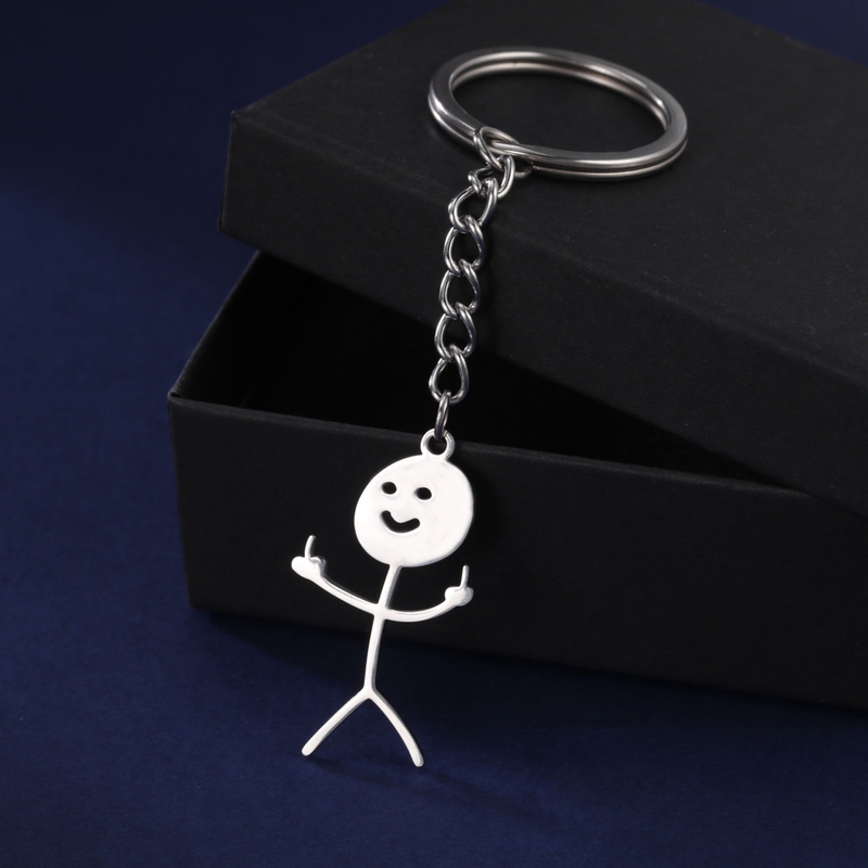 Bag Pendant Personality Cute Versatile Simple Smiley Graffiti Man Glossy Pendant Stainless Steel Keychain_voghion.com