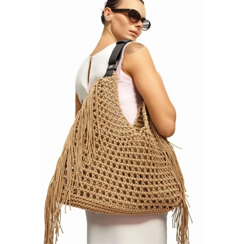 Boheemse strandtassen voor vrouwen Designer handtassen Portemonnees 2025 Nieuwe nylon stof Holle kwastjes met binnenzak Tas_voghion.com