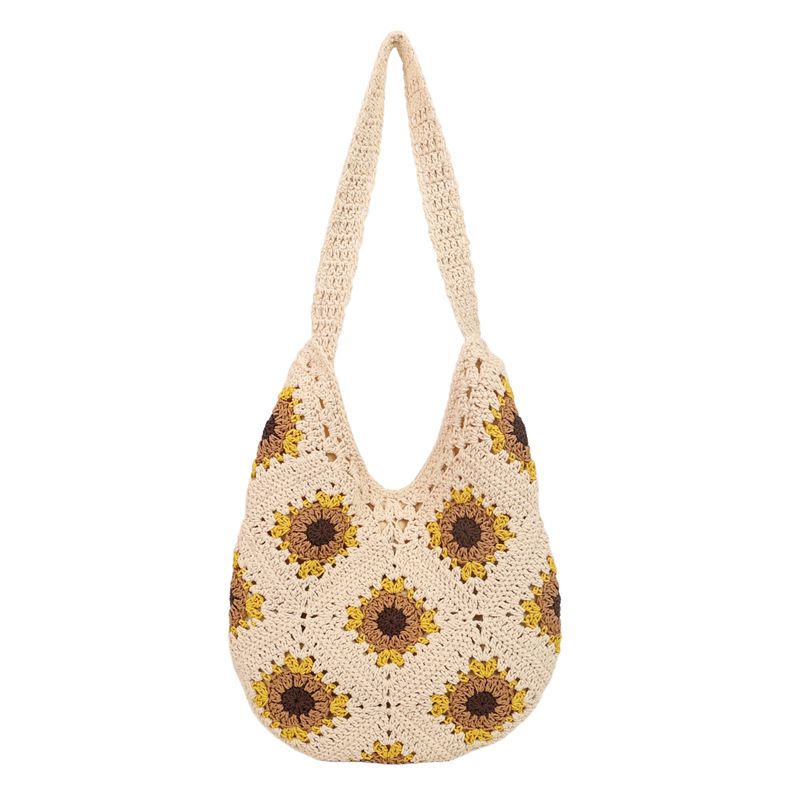 Borsa a tracolla in paglia per donna, grande capacità, stile etnico, borsa tote intrecciata per le vacanze primaverili in spiaggia_voghion.com