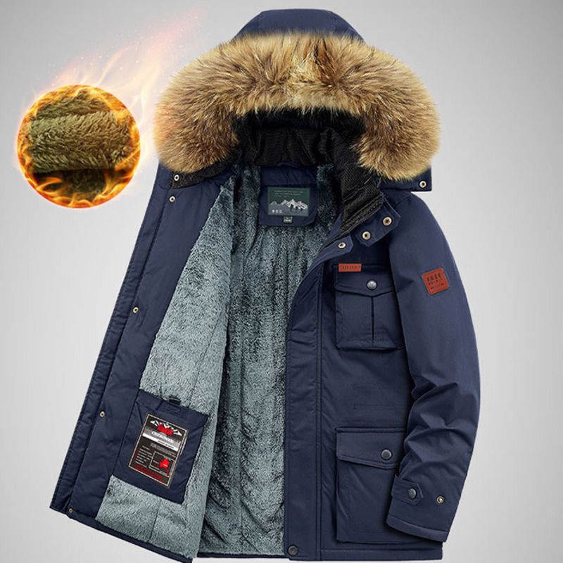 Giacca invernale nuova con fodera in pile, cappotto in cotone con cappuccio di media lunghezza, casual da uomo, per ragazzi, spesso_voghion.com
