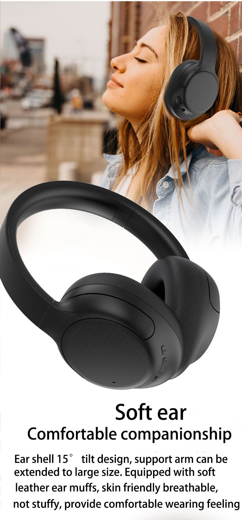 Cuffie Bluetooth wireless con cancellazione attiva del rumore, comfort over-ear per musica e chiamate, design pieghevole leggero, ANC 25 dB, 8 ore di riproduzione,_voghion.com