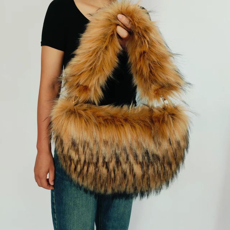 Faux Fur Handbag For Women - Y2K Retro Style Fluffy Cloud Bag With Zipper Closure, Multi-Pocket Design, 9 Color Options_voghion.com