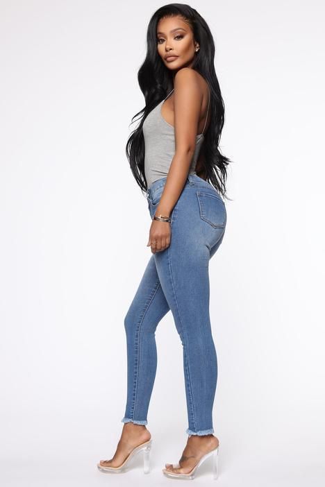 Klassiske retro stretch-slim jeans med høy midje og smale ben for kvinner_voghion.com