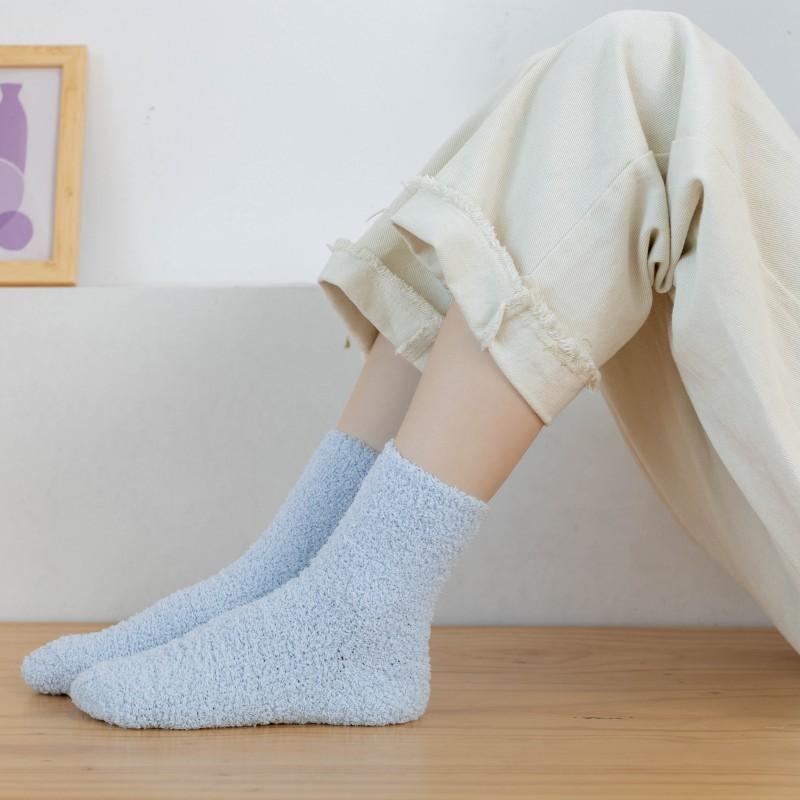 Haruku Autumn Winter Women's Thickened Thermal Coral Fleece Floor Fuzzy Soft Candy Colorful Kawaii Socks_voghion.com