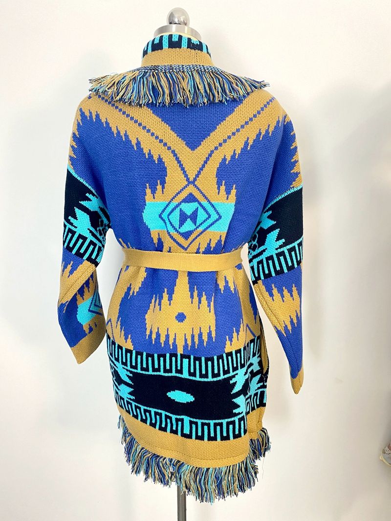 Herfst/winter gebreide trui met lange mouwen van wolmix, losse dikke bohemian jacquard cardiganjas_voghion.com