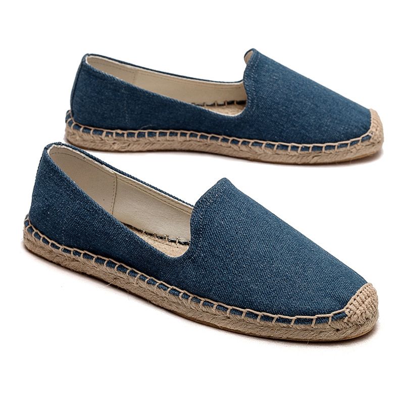 Balıkçı Kadın Düz Tabanlı İlkbahar/Yaz Modası Tek Renk Basit Tek Ayak Rahat Tuval Dokuma Çim Ayakkabı_voghion.com