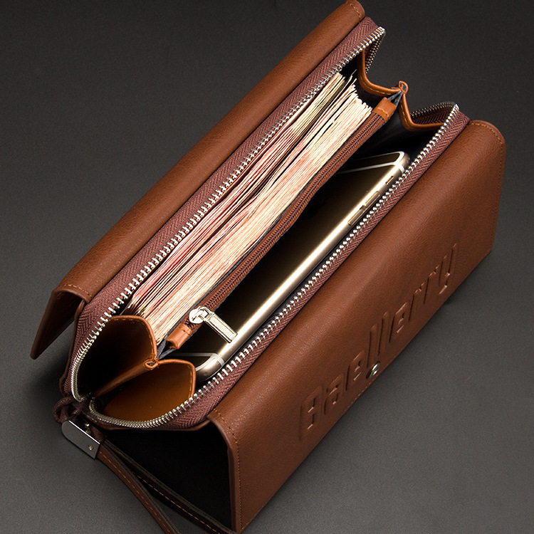 Baellerry Men's Clutch Bag Retro Solid Color Large Capacity Letters Clutch Bag Anti-theft Zipper Handbag_voghion.com