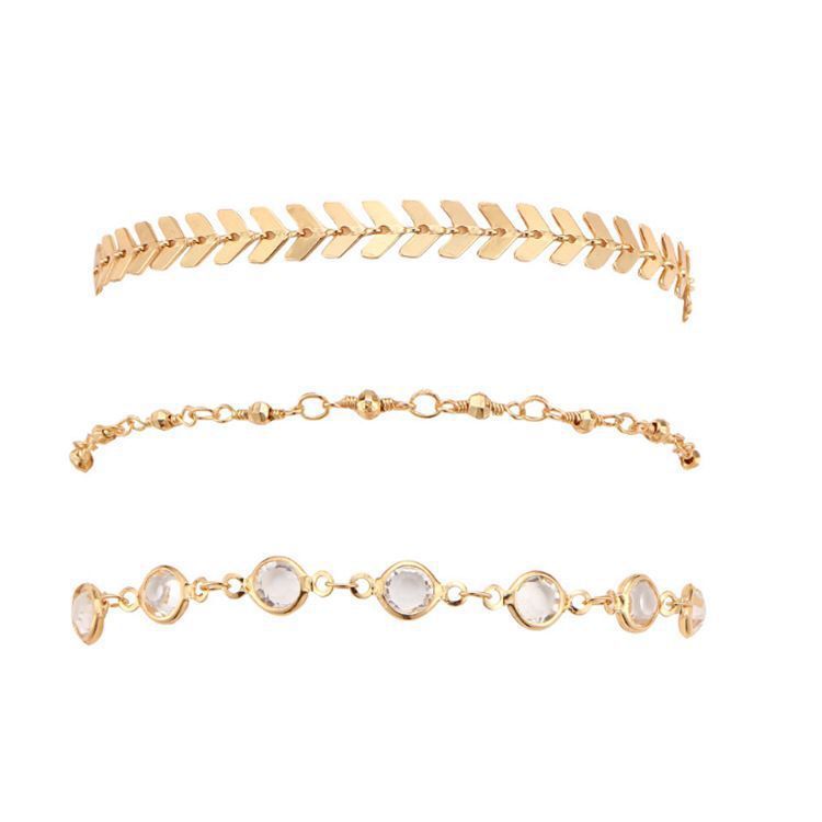 European And American Cross Border Popular Fashion Fishbone Chain Anklet Arrow Diamond Three Piece Foot Ornaments Manufacturer_voghion.com