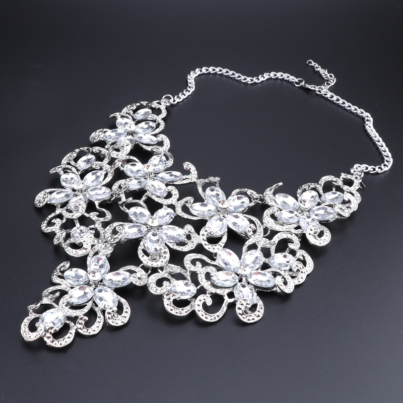 Crystal Statement bloemenketting voor dames, oorbellen, feestcadeau, sieradenset voor trouwjurk_voghion.com