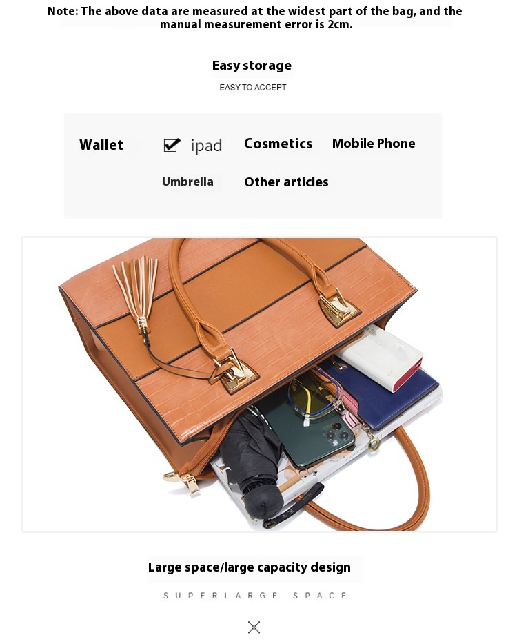 New Large Capacity Crocodile Pattern Handbag Fashionable Tassel Bag Trendy Single Shoulder Diagonal Four Piece Set Mother Bag_voghion.com