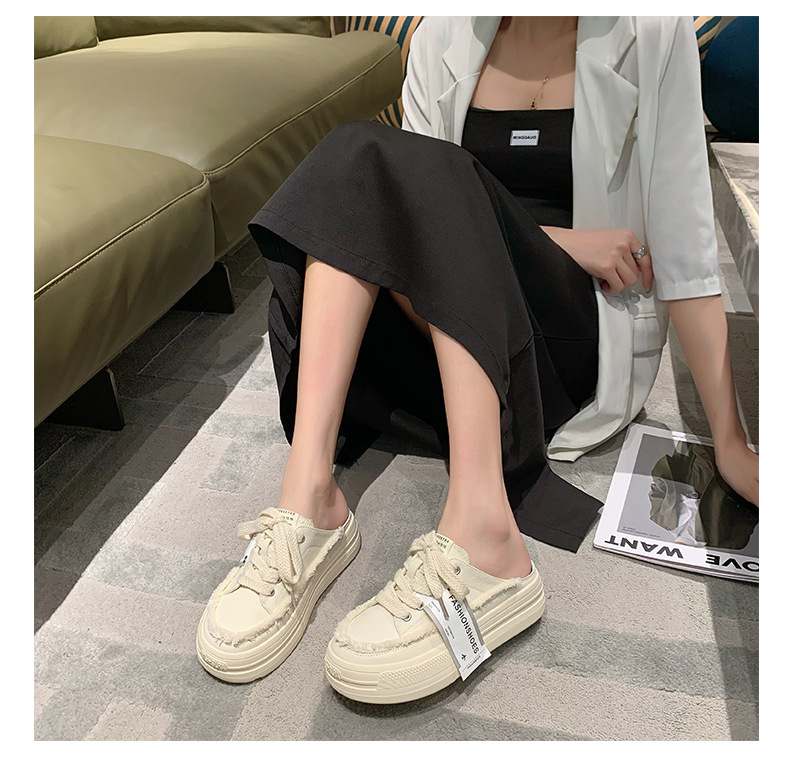 Baotou Semi-trail Canvas Shoes Women 2023 New Summer Net Red Slip-on Lazy shoes thick-soled heightened beggar shoes_voghion.com