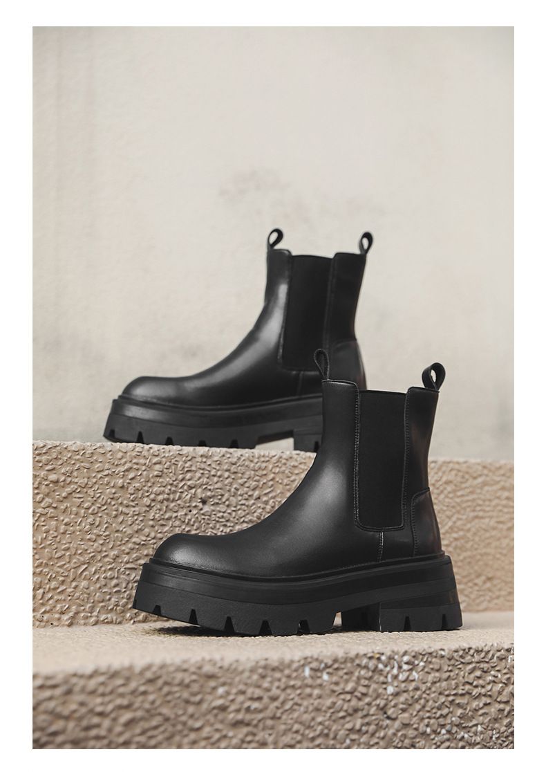 Chelsea Boots Herren Dickbesohlte Innenerhöhung Retro Tooling Lässige Martin Boots Herrenstiefel Derby Boots_voghion.com