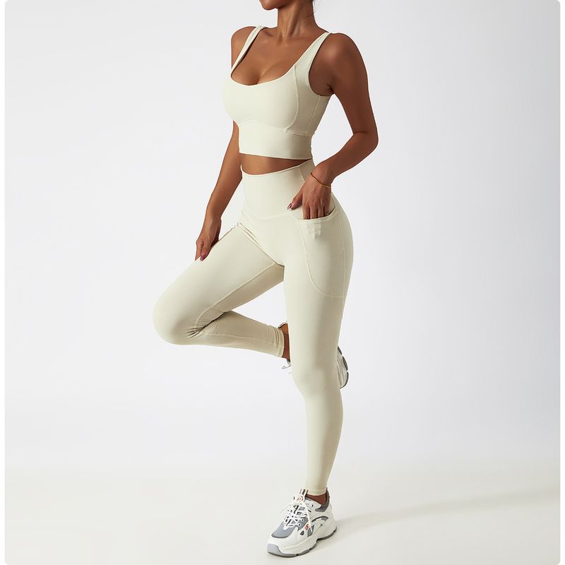 Ensemble de yoga respirant et à séchage rapide avec poche – Tenue de course et de fitness sans coutures pour femme_voghion.com