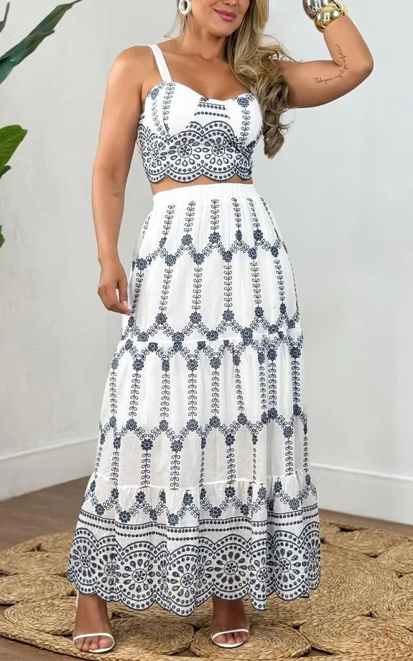Abito due pezzi con gonna lunga stampata, stile etnico, per il tempo libero, da donna_voghion.com