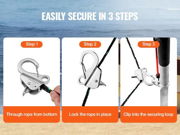 VEVOR Boat Anchor Hook, 304 Stainless Steel Slide Anchor, Knotless Anchor System With Quick Release, Boat Anchor Hook Clips For 3/8" - 5/8" Boat Anchor Rope, Easy To Use, Holds 3700 LBS_voghion.com