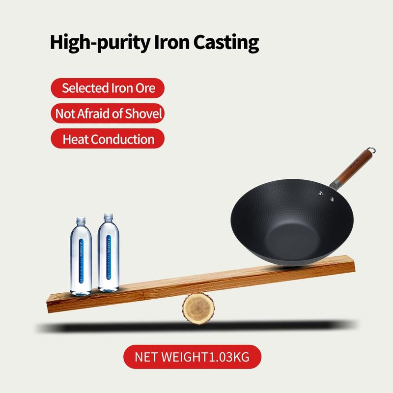 WANGYUANJI Iron Wok, 12.59" Lightweight Wok And Stir Fry Pan, Wooden Handle Carbon Steel Wok No Chemical Coated Flat Bottom Wok For Induction, Electric, Gas, Halogen All Stoves, Ban Sale On_voghion.com