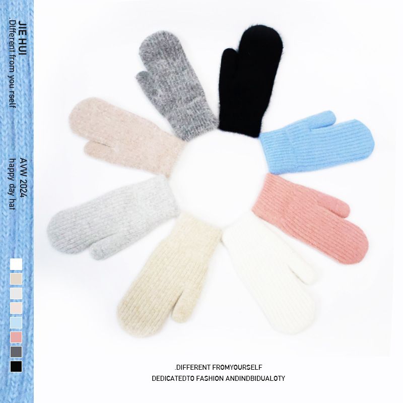 Coprisacco in lana lavorata a maglia M e guanti invernali antivento caldi e spessi per adulti, più guanti in pelliccia di coniglio in velluto_voghion.com