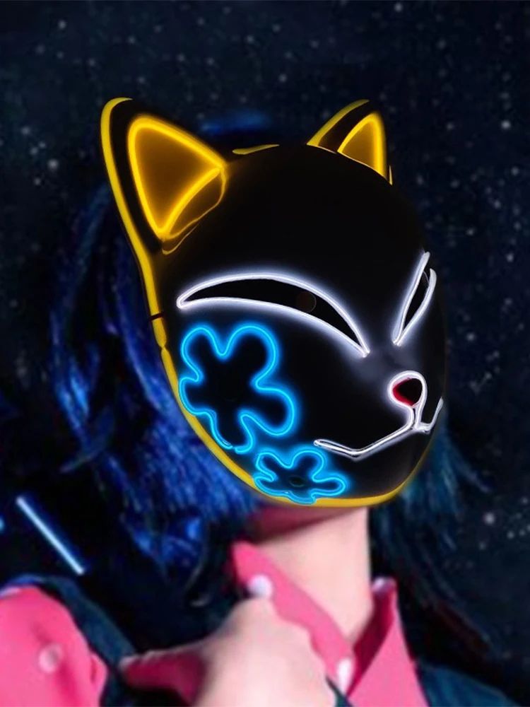 Maschera per il viso di gatto di Halloween Maschere LED luminose di Halloween Maschere per cosplay di anime Maschere per gatti luminose per feste di Natale di Halloween_voghion.com