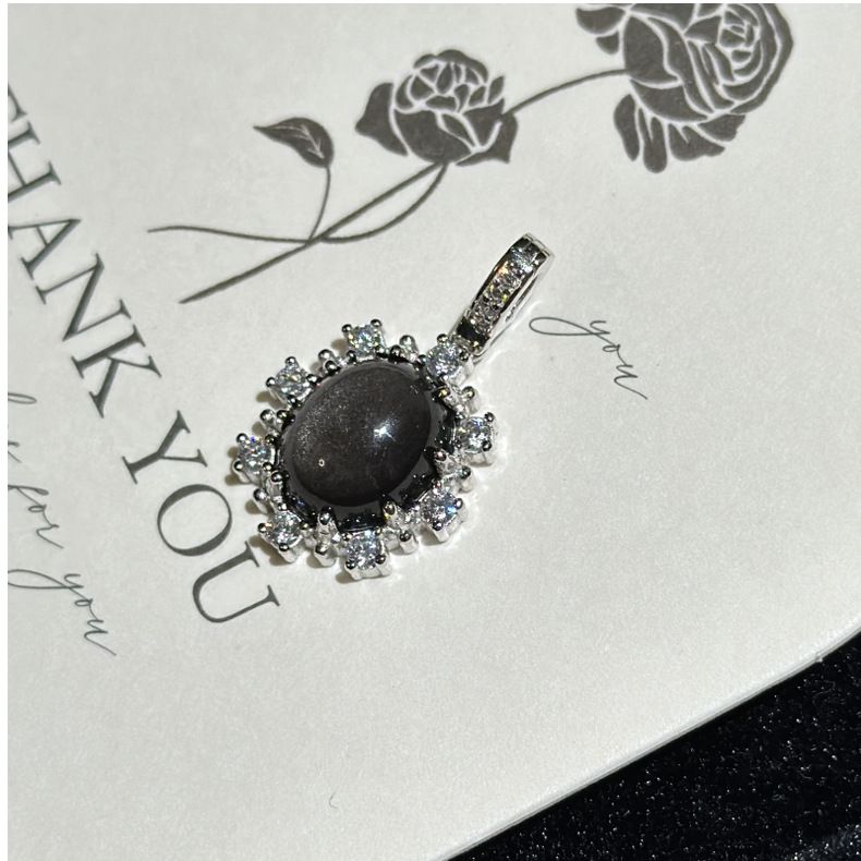 Pendentif en argent sterling S925 avec pierre en argent, design de niche, pendentif géométrique vintage simple et élégant_voghion.com