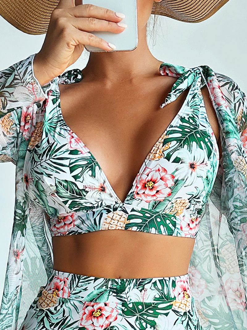 Women's Premium Bikini Set - 3 Piece Sexy Swimwear With Floral Print & Multiple Colors_voghion.com