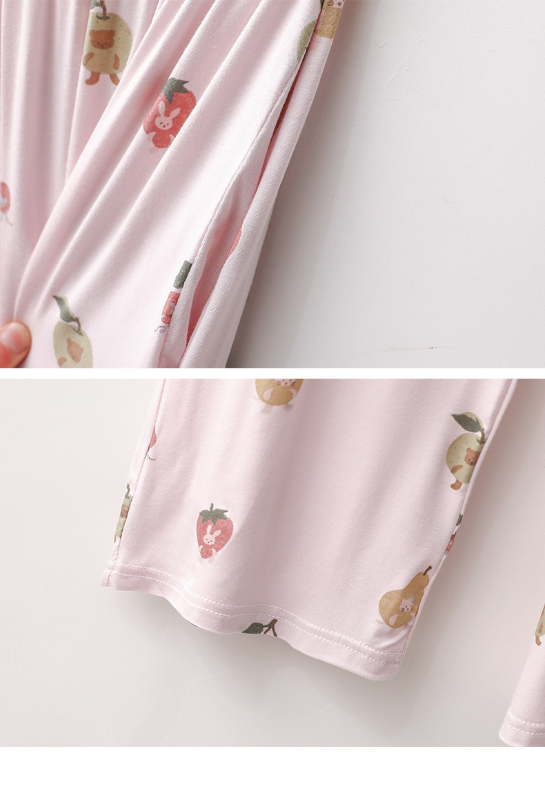 Vêtements pour femmes pyjamas nouveau Modal doux mignon décontracté col rond manches courtes pantalons longs maison vêtements ensemble femmes_voghion.com