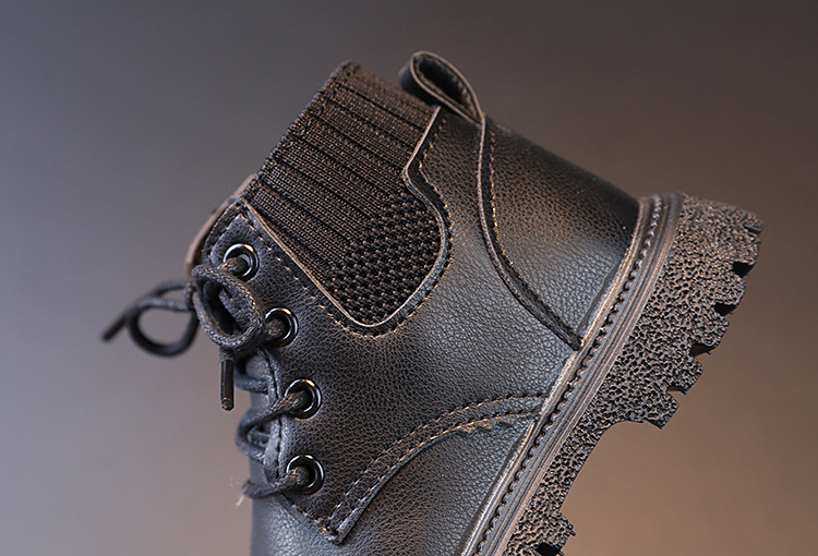 Kinderschoenen Effen enkellaarsjes voor jongens Mode Martens-laarzen met wollen bovenkant voor meisjes Laarzen met zachte zolen Leren laarzen met enkele laars_voghion.com