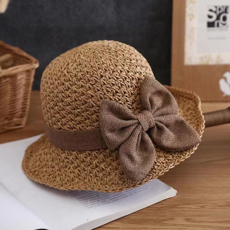 New Arrivals Female Summer Little Fresh Straw Small Brim Bucket Minimalist Bowknot Japanese Style All-Matching Sun Hat_voghion.com