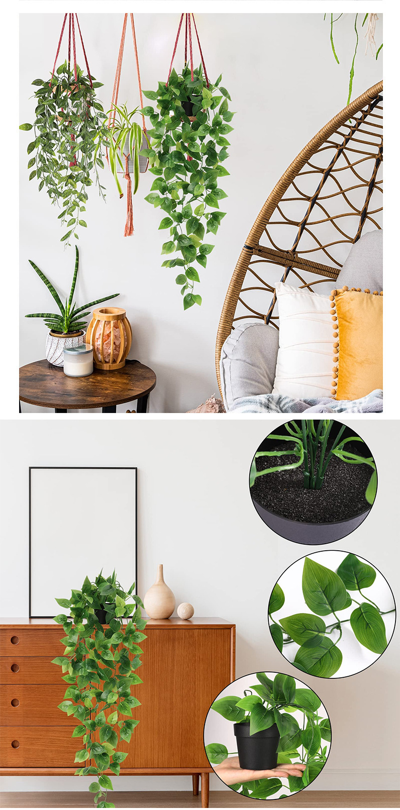 Mandala de pothos de planta colgante falsa en maceta con flor de decoración de escritorio de habitación en maceta_voghion.com