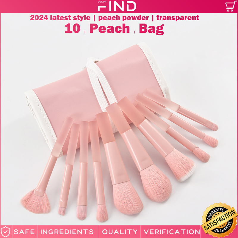 10 pcs pink makeup brush set + cosmetic bag INS style, including blush brush and powder brush, factory direct sales_voghion.com