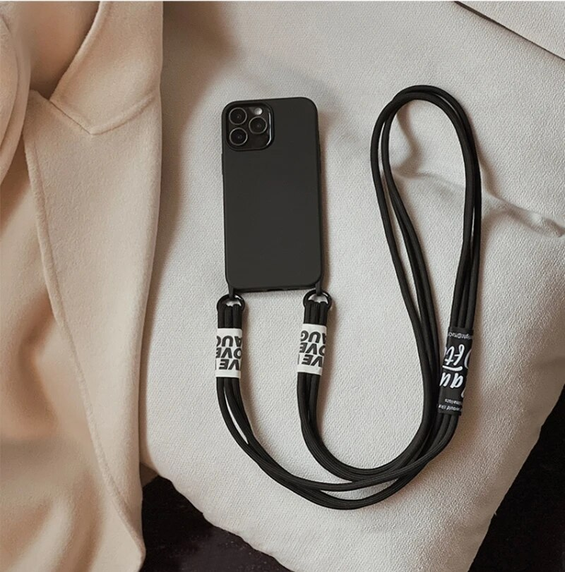 Crossbody Lanyard Solid Soft Phone Case For iPhone 13 MiNi 12 11 Max 14 Pro 15 XS XR X 8 7 Plus Korea Strap Silicone_voghion.com
