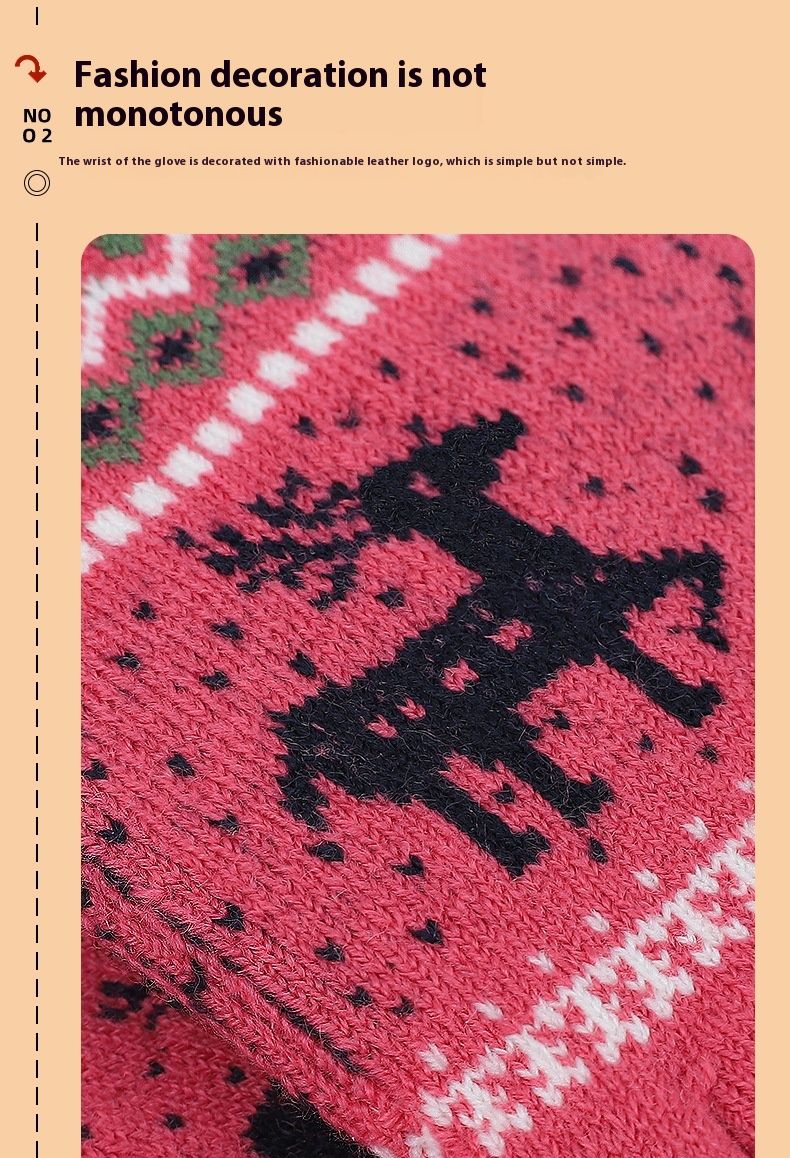 Christmas Deer Yarn And Velvet Gloves For Couples Autumn And Winter Knitted Warm Touch Screen Gloves For Women_voghion.com