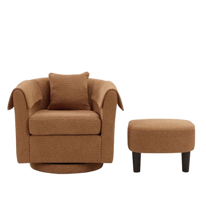 Swivel Accent Chair With Ottoman Set, Modern Chenille Barrel Armchair With Removable Back Pillow & 2 Armrest Covers For Living Room, Bedroom, Office, Yellow_voghion.com