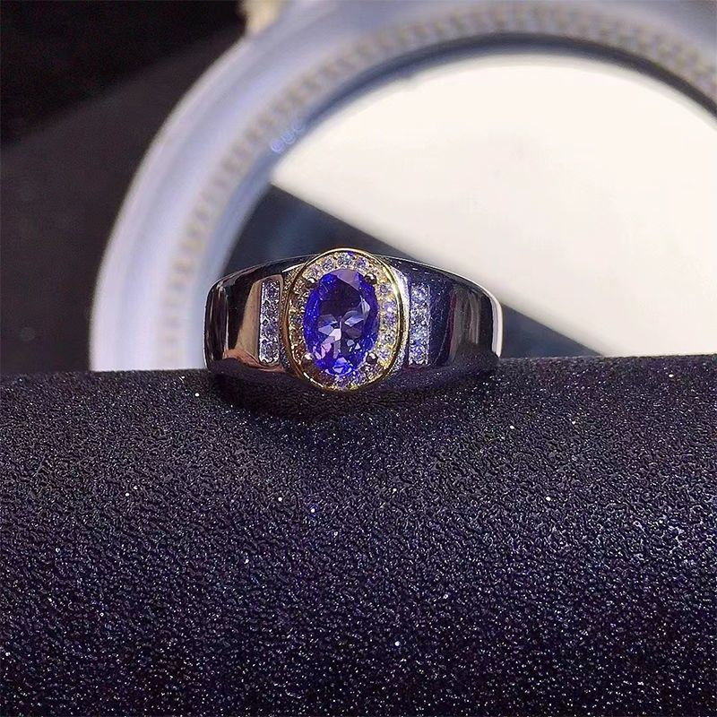 【 3091 People's Collection 】 S Silver Inlaid Natural Tanzanite Men's Ring, Fashionable Color, Beautiful Lively, Suitable_voghion.com