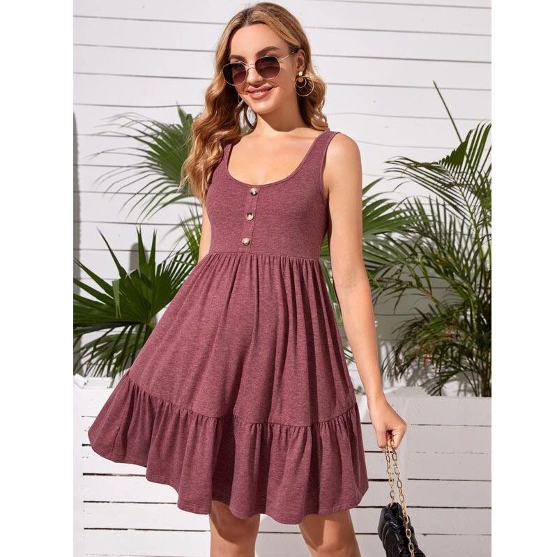 Nova saia colete para gestante com babados e botões na frente, vestido linha A_voghion.com