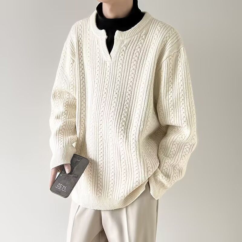 Neu V-ausschnitt Muster Pullover Pullover männer Frühling Herbst Premium Entspannt Slouchy_voghion.com