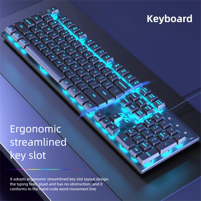 Ensemble clavier et souris AOC, filaire, mécanique, USB, éclairage, pour ordinateur portable et de bureau_voghion.com