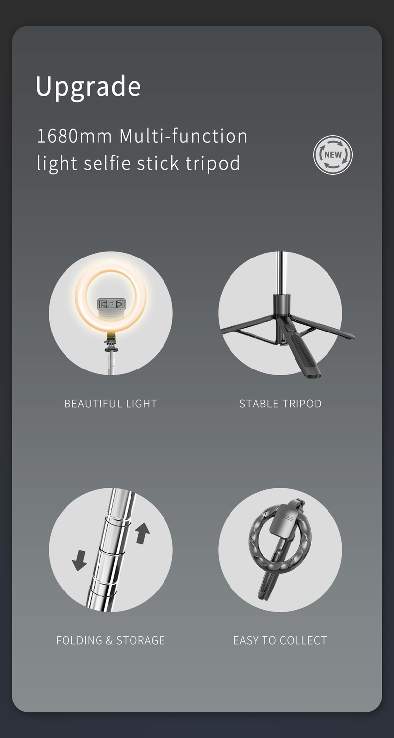 8-Zoll-Selfie-Ringlicht mit 66-Zoll-erweiterbarem Stativ und Telefonhalter, tragbares dimmbares LED-Ringlicht_voghion.com