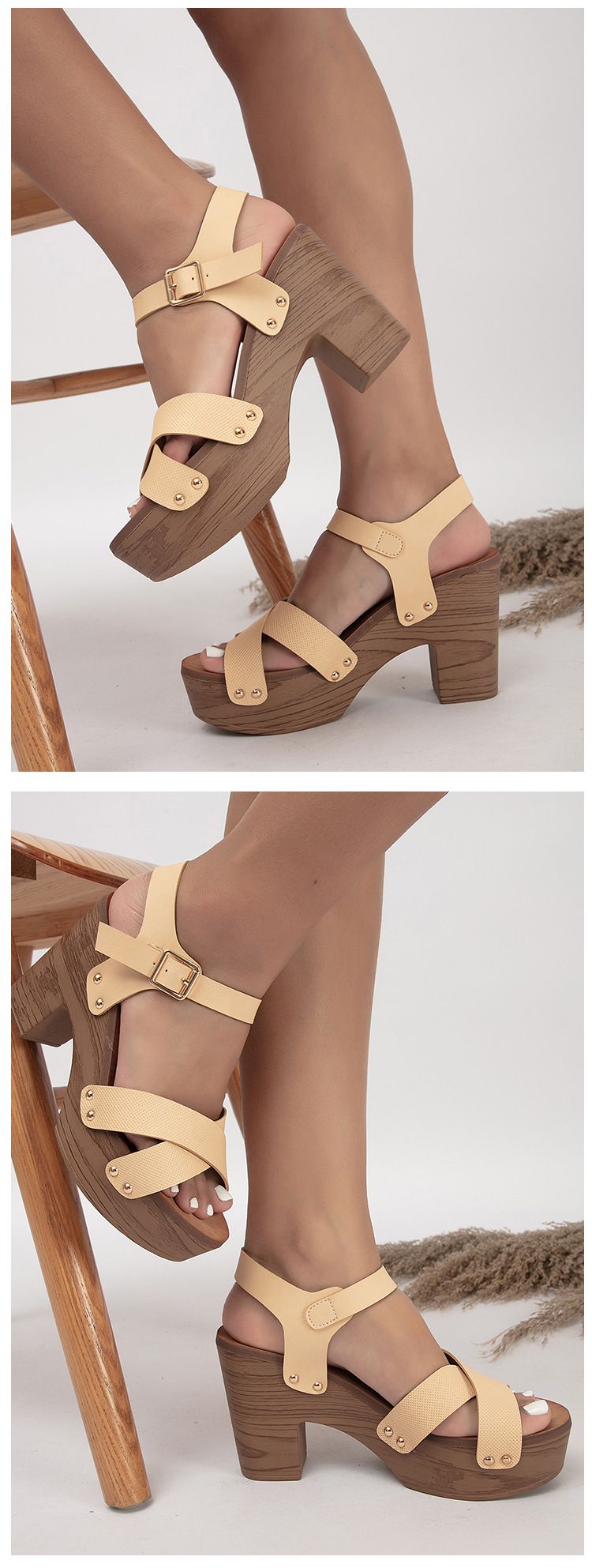 Mode Sandalen Frauen Schnalle Hohe Dicke Ferse Einfache Freizeit Reise_voghion.com