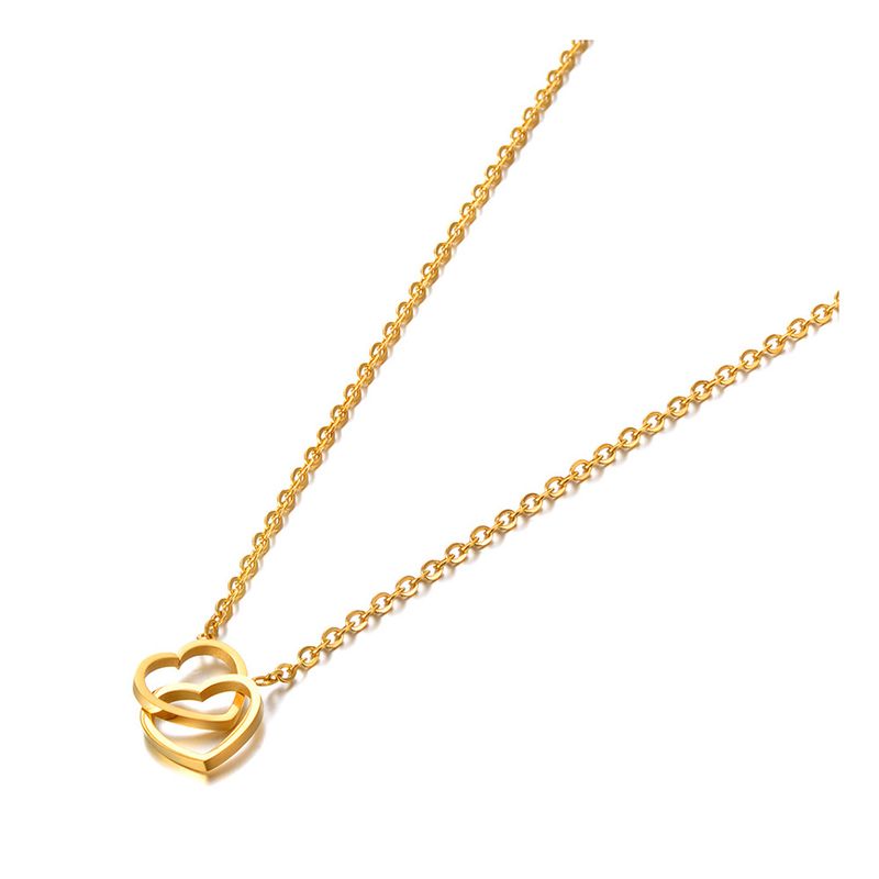 Gargantilla romántica de titanio y acero inoxidable con doble corazón de Lokaer, joyería de moda, collar con colgante de cadena para mujer_voghion.com