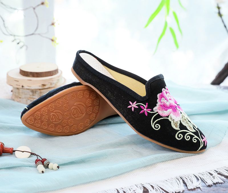 Damenschuhe Hausschuhe Spitzschuh Modische Casual Bestickte Hausschuhe Einstufige Casual Damen Stoff Hausschuhe Sandalen Sommer_voghion.com