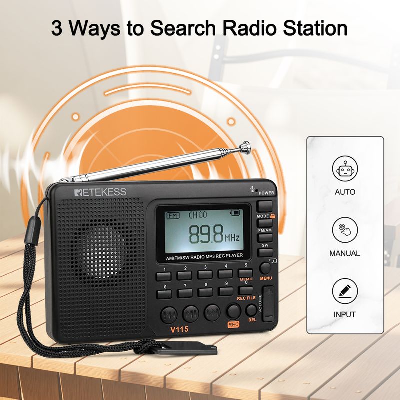 Retekess V115 SW Portable Radios AM FM Rechargeable Shortwave Radio Battery Powered Full Waves USB Recorder For Gift_voghion.com