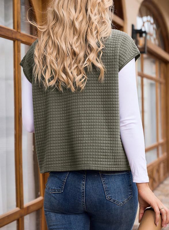 Dames vest met rits en wafelmotief, mouwloos en oversized, met zakken - lichtgewicht laagjeskleding voor casual en werkkleding_voghion.com