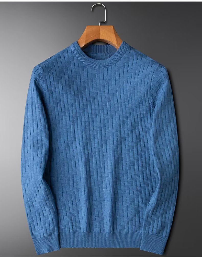 Maglione lavorato a maglia semplice e leggero da uomo, girocollo, caldo, a maniche lunghe, con fondo a camicia_voghion.com