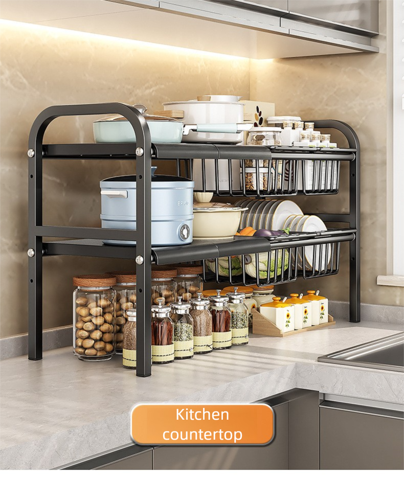 Mobiletto portaoggetti telescopico in acciaio al carbonio, molto venduto, organizer a strati, per lavabo, cucina, dropshipping_voghion.com