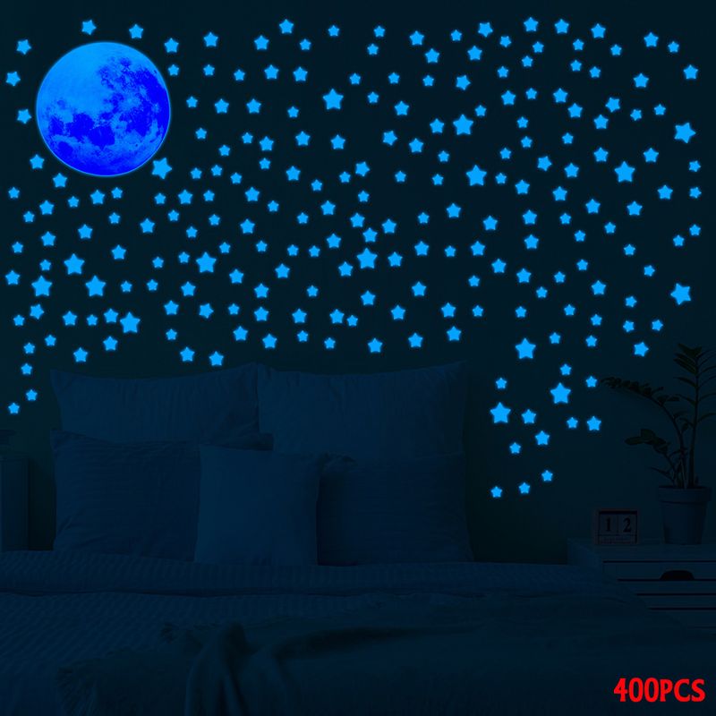 400PCS Night Light Carving Stars with 20cm Moon AFG3451 Self Adhesive Living Room Background Wall Stickers_voghion.com
