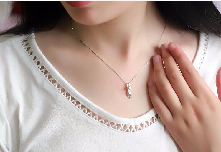 Pronta consegna, popolare Sterg Sier Jewelry coreano moda semplice animale carino gattino catena clavicola ciondolo collane gatto XL003_voghion.com